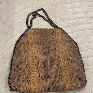 Snake-Embossed Brown Chain Shoulder Bag